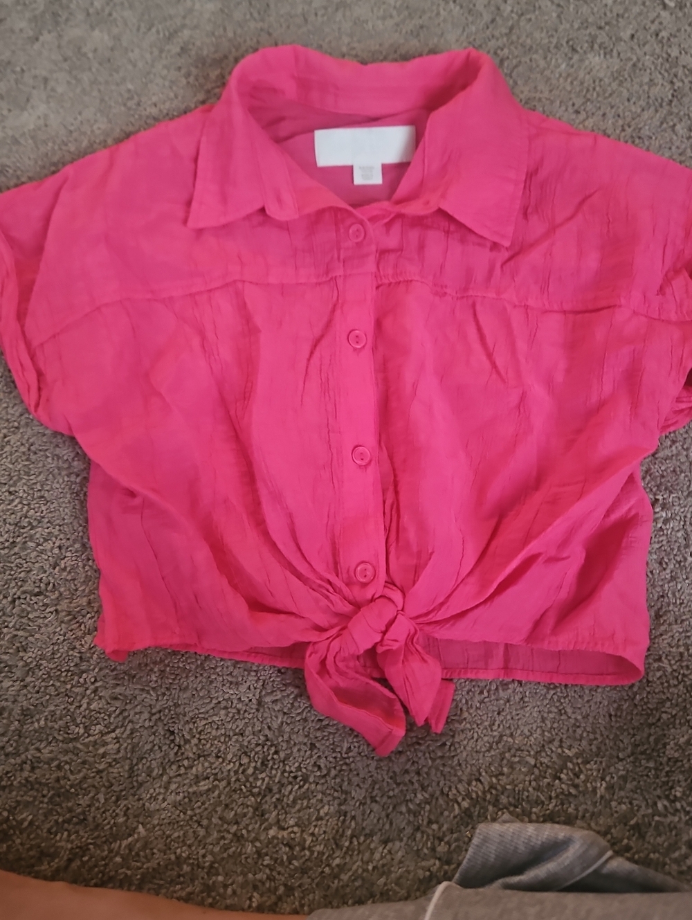 Zara Hot Pink Tie-Front Button Down Shirt